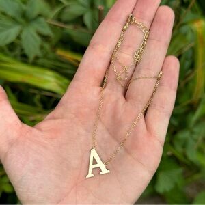 14k Gold Vermeil Alphabet Letter “A” Charm Necklace Adjustable Length 16”-18”